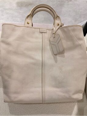 Yves Saint Laurent Leather Tote Cream Ivory